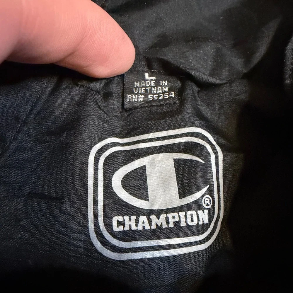Champion Mens Black Windbreaker Jacket Reflective Trim Full Zip Large RN 55254